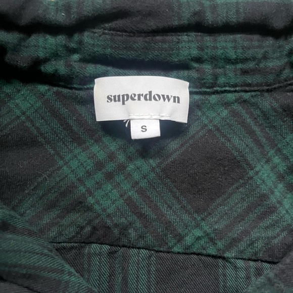Superdown Revolve Green Blue Plaid Long Sleeve Button Down Flannel Shirt Size S - Picture 8 of 8